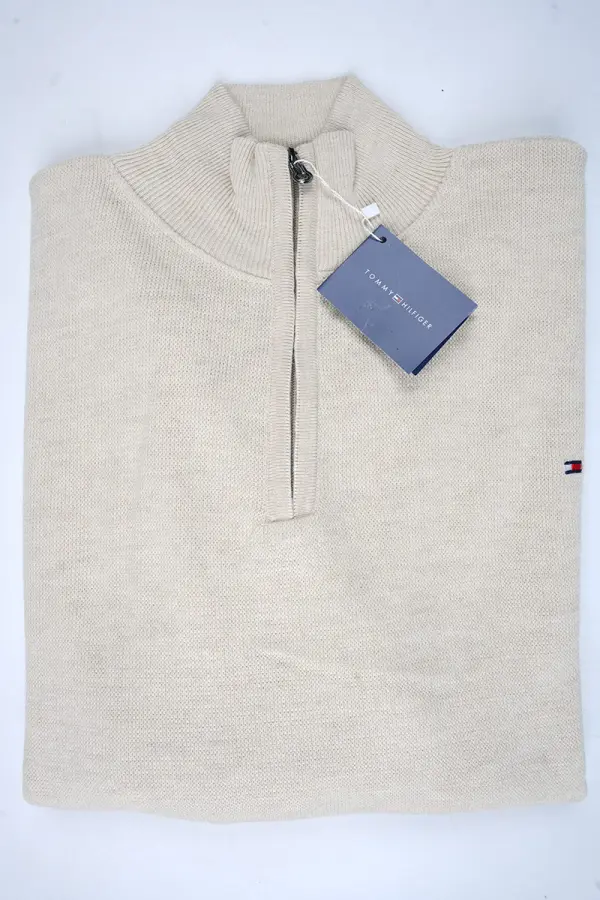tricot Tommy Demi zip 100 % coton Ref-1G9NV1 ( Beige )